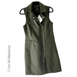 NWT 7 FOR ALL MANKIND LONG ASYMMETRICAL ZIPPERED DARK GREEN VEST | SIZE: SMALL